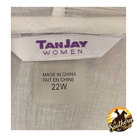 TanJay - 22W Women's White Open Front Blouse - Picture 4 of 7